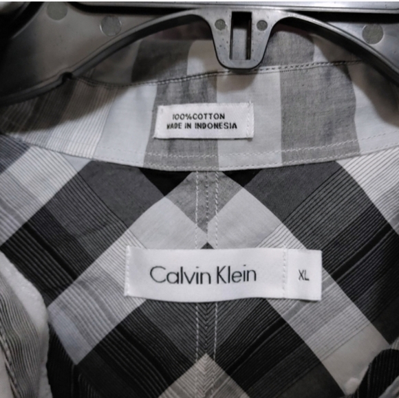 Calvin Klein Gray Black Plaid Button Down Casual Long Sleeve Shirt Men Size XL - Picture 5 of 7